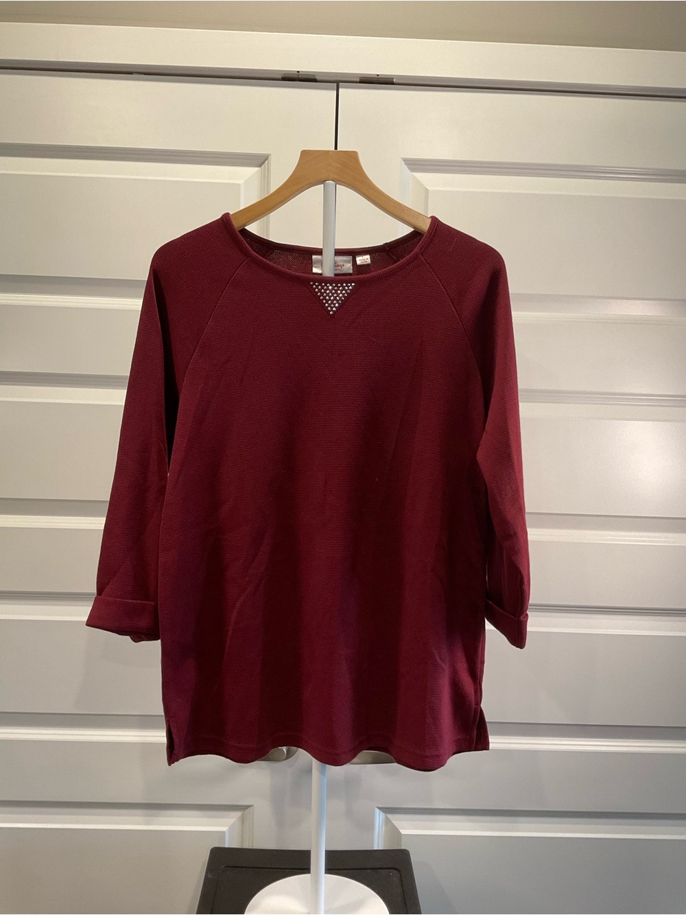 Quacker Factory Wine 3/4 Sleeve Crewneck Sweatshirt